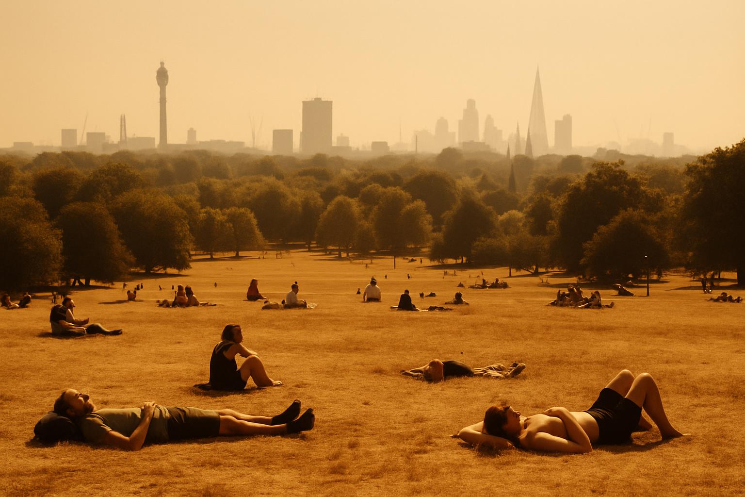 Sun-baked British park during a summer heatwave